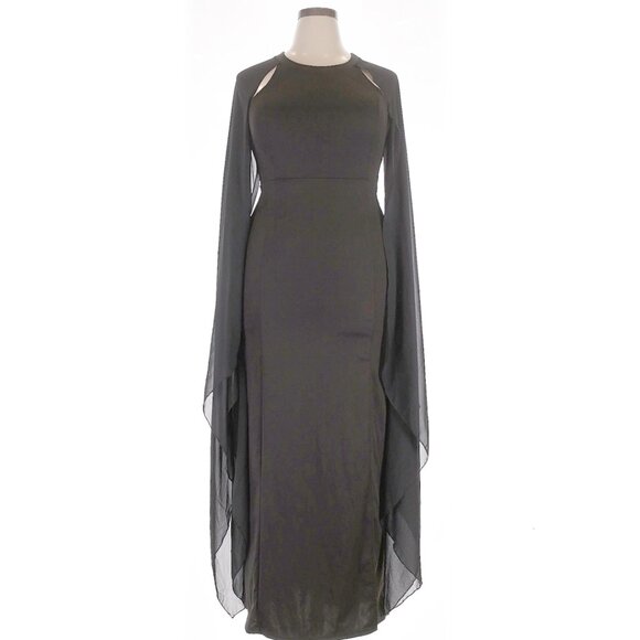 Black Cape Sleeve Column Gown XXL Formal Maxi Dress Sheer Chiffon Elegant - Picture 2 of 5